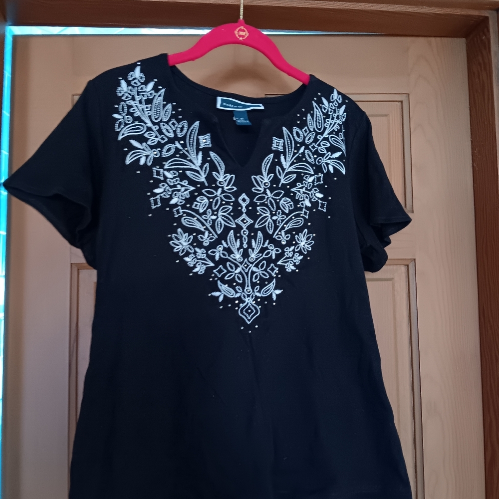 Embroidered Black Top